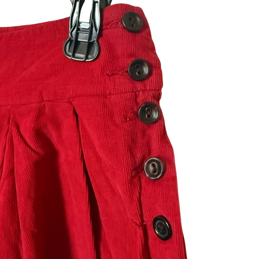 Zara‎ TRF Red Corduroy Pleated Mini Skirt Side Button Detail Size 2